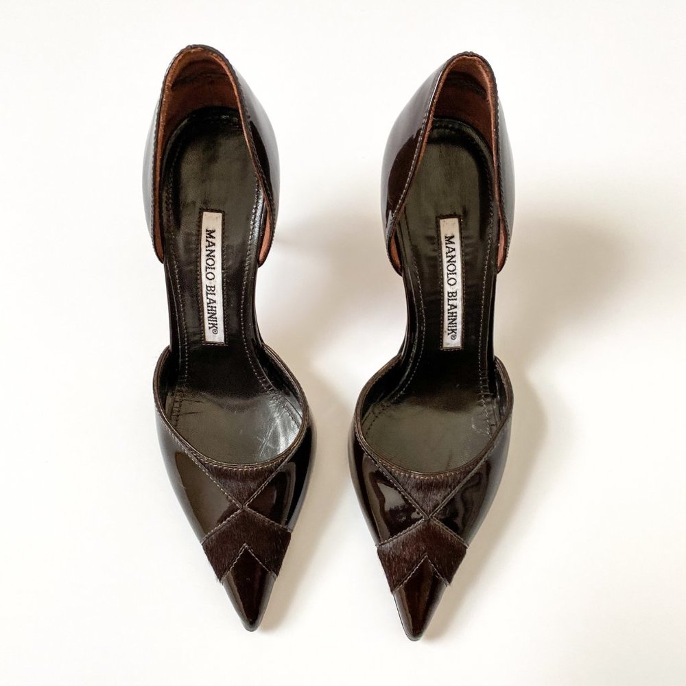 Manolo Blahnik Black Patent D'Orsay Pumps Size 36 - Picture 2 of 14